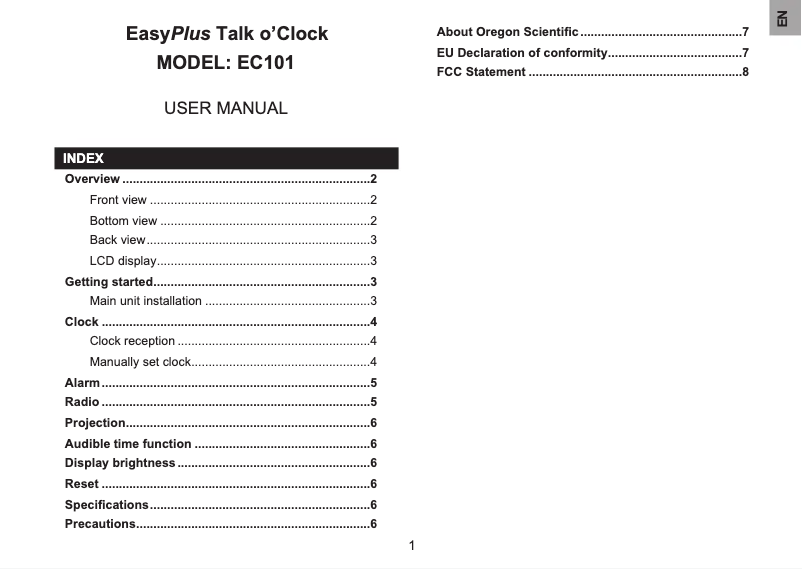 Página 1 del manual Manual de usuario Oregon Scientific EC101