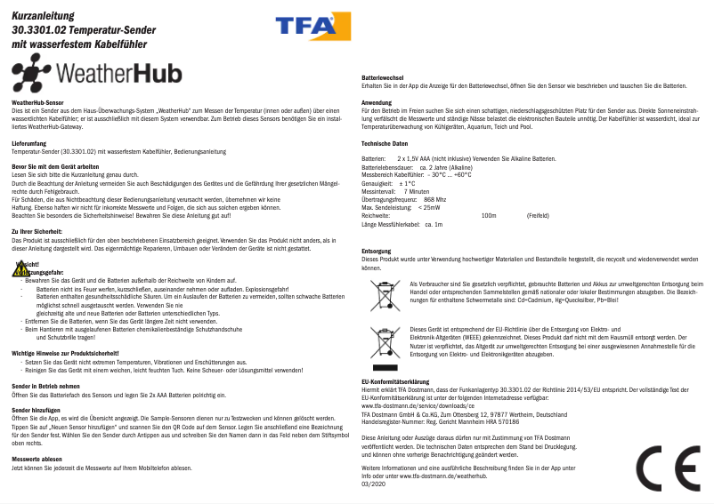 Página nº 1 - Manual de usuario TFA WeatherHub 30.3301.02