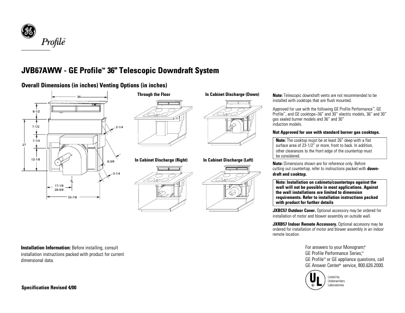 Imagen de la primera página del manual del dispositivo Profile JVB67AWW