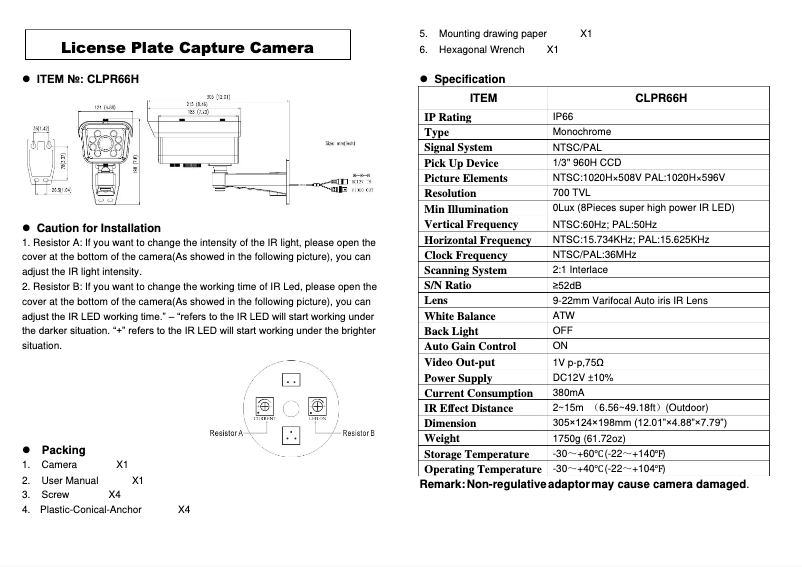 Página nº 1 - Manual de usuario Speco Technologies CLPR66H