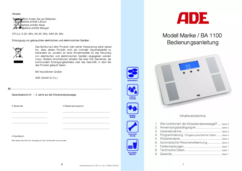 Página 1 del manual Manual de usuario ADE Marike BA 1100