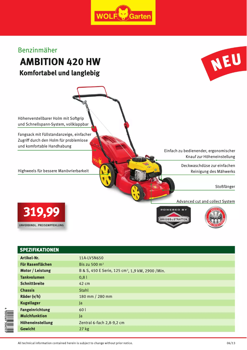 Página 1 del manual Manual de usuario Wolf Garten Ambition 420 HW