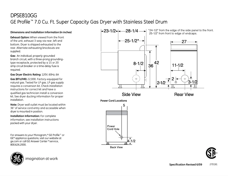 Imagen de la primera página del manual del dispositivo Profile DPSE810GGWT