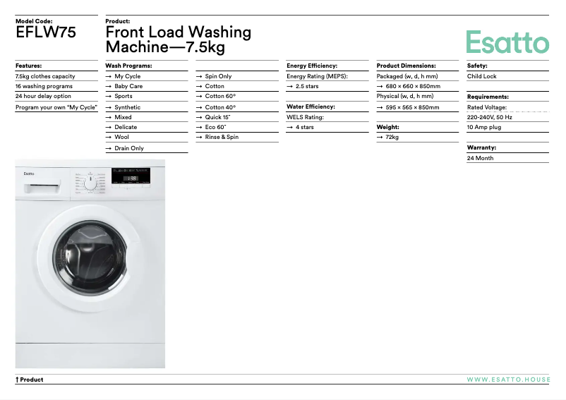 Imagen de la primera página del manual del dispositivo EFLW75
