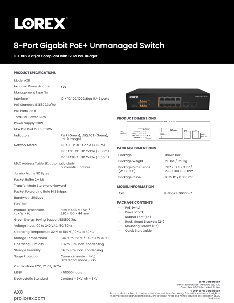 Página nº 1 - Ficha técnica Lorex AX8
