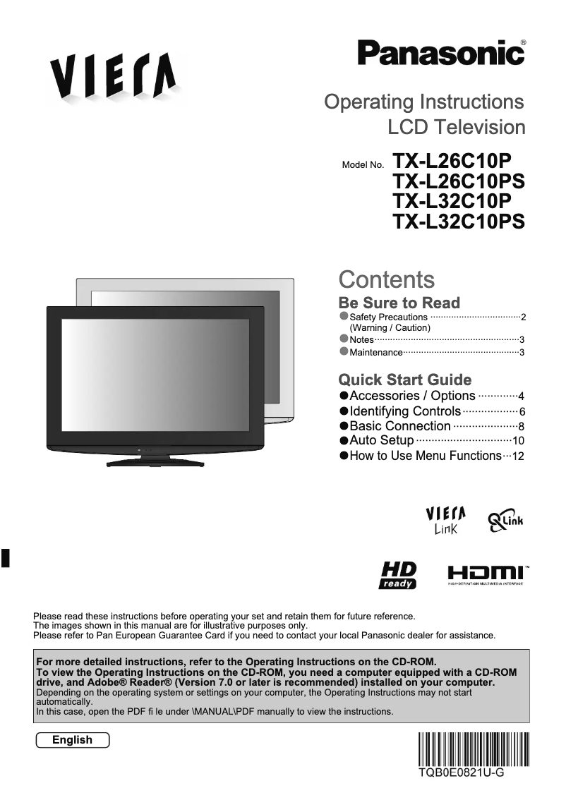 Imagen de la primera página del manual del dispositivo Viera TX-L26C10P