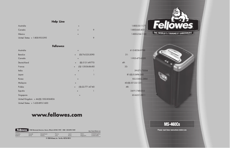 Página 1 del manual Manual de usuario Fellowes Powershred MS-460Cs Micro-Cut