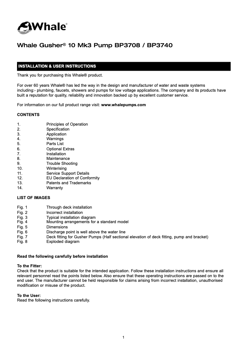 Imagen de la primera página del manual del dispositivo Gusher 10 Mk3