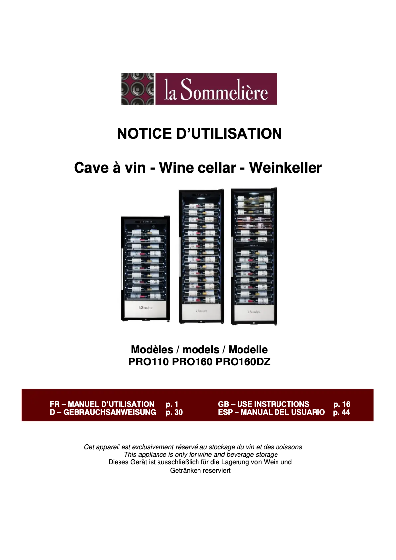 Imagen de la primera página del manual del dispositivo PRO160DZ