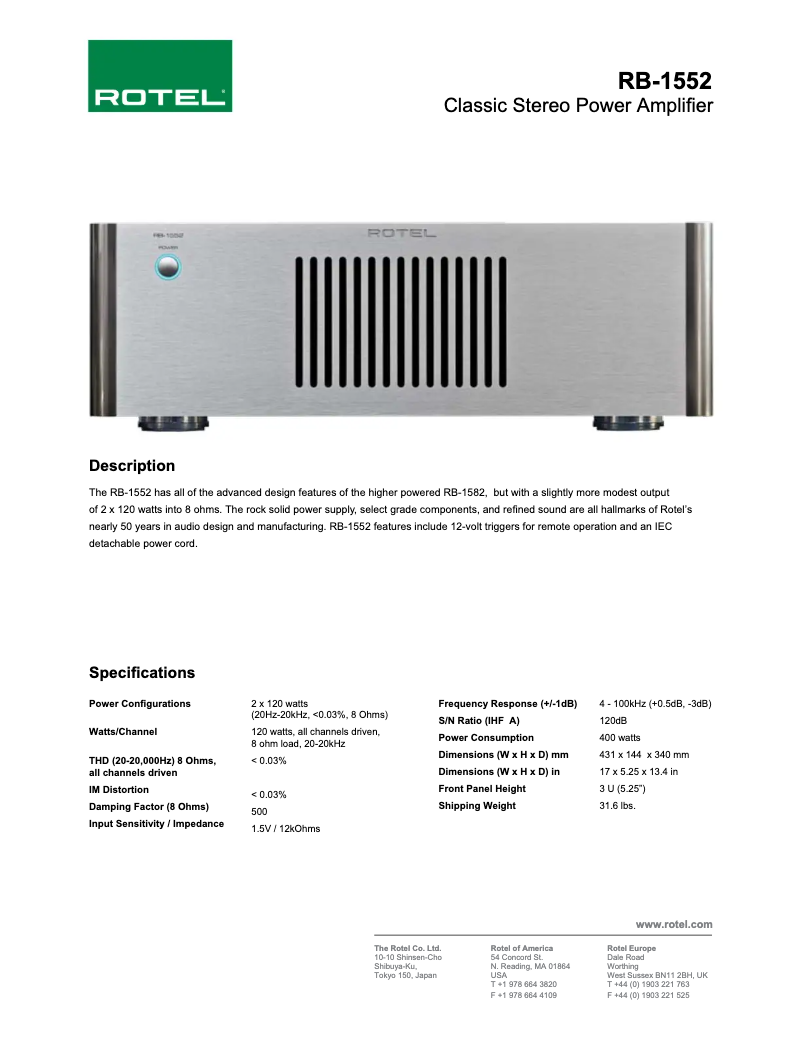 Imagen de la primera página del manual del dispositivo RB-1552 MkII