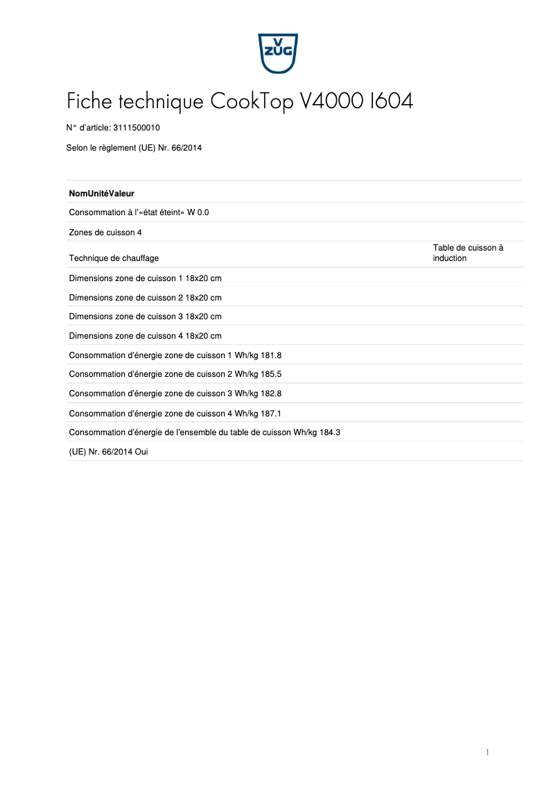 Imagen de la primera página del manual del dispositivo CookTop V4000 I604