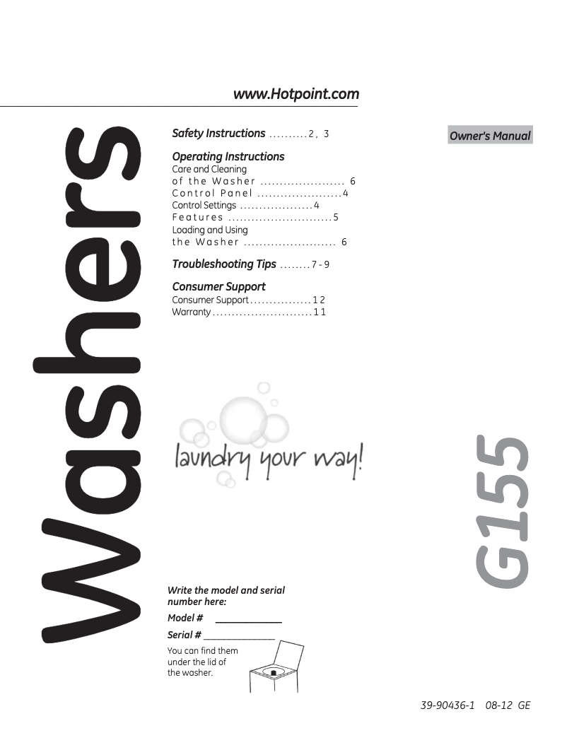 Imagen de la primera página del manual del dispositivo HTWP1200DWW