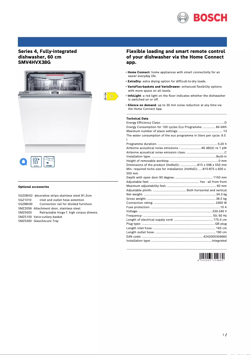 Imagen de la primera página del manual del dispositivo Serie 4 SMV4HVX38G