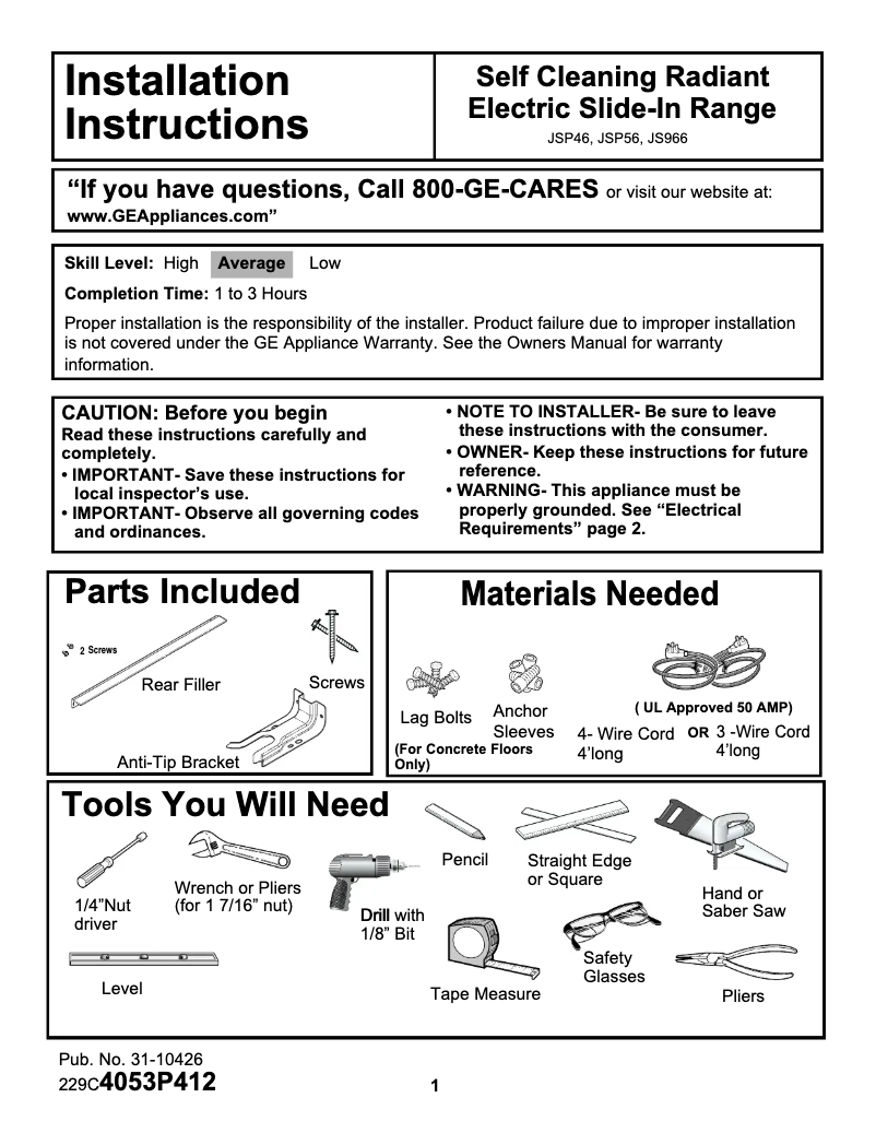 Imagen de la primera página del manual del dispositivo Profile JSP46BDBB
