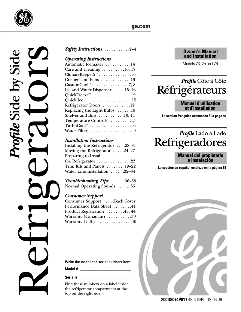 Página 1 del manual Manual de instrucciones GE PSC25NSWSS