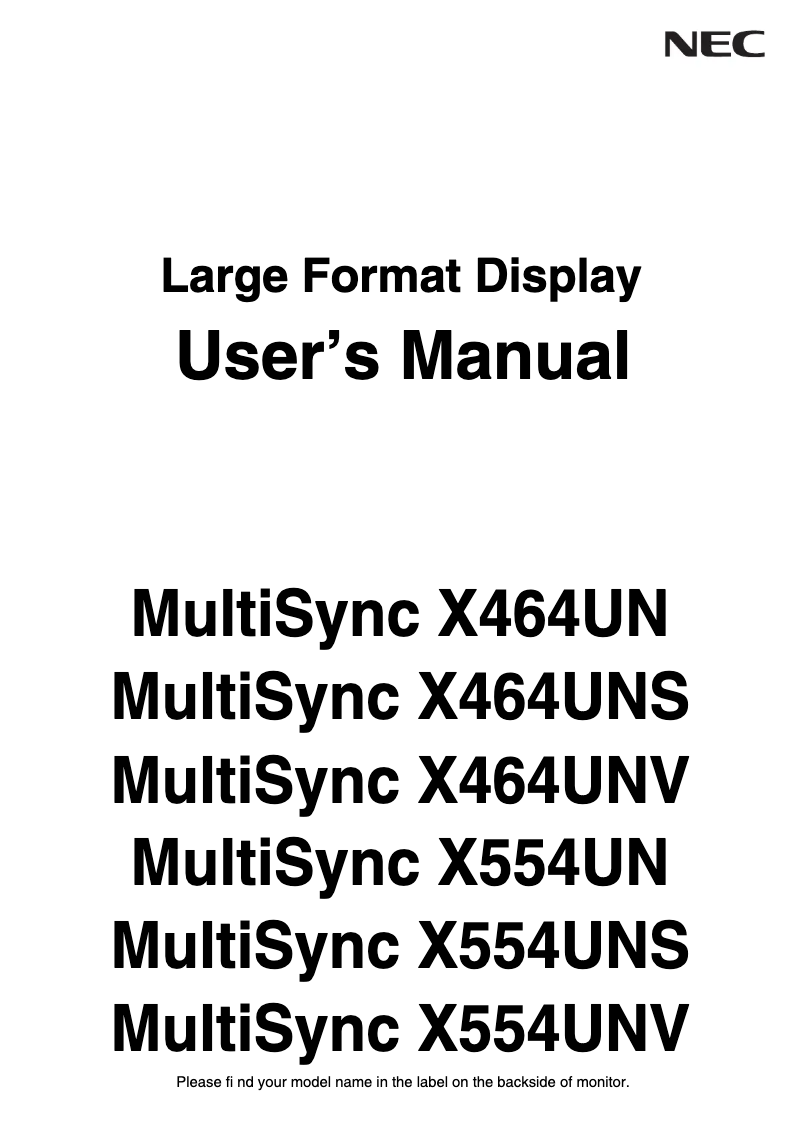 Imagen de la primera página del manual del dispositivo MultiSync X464UNS