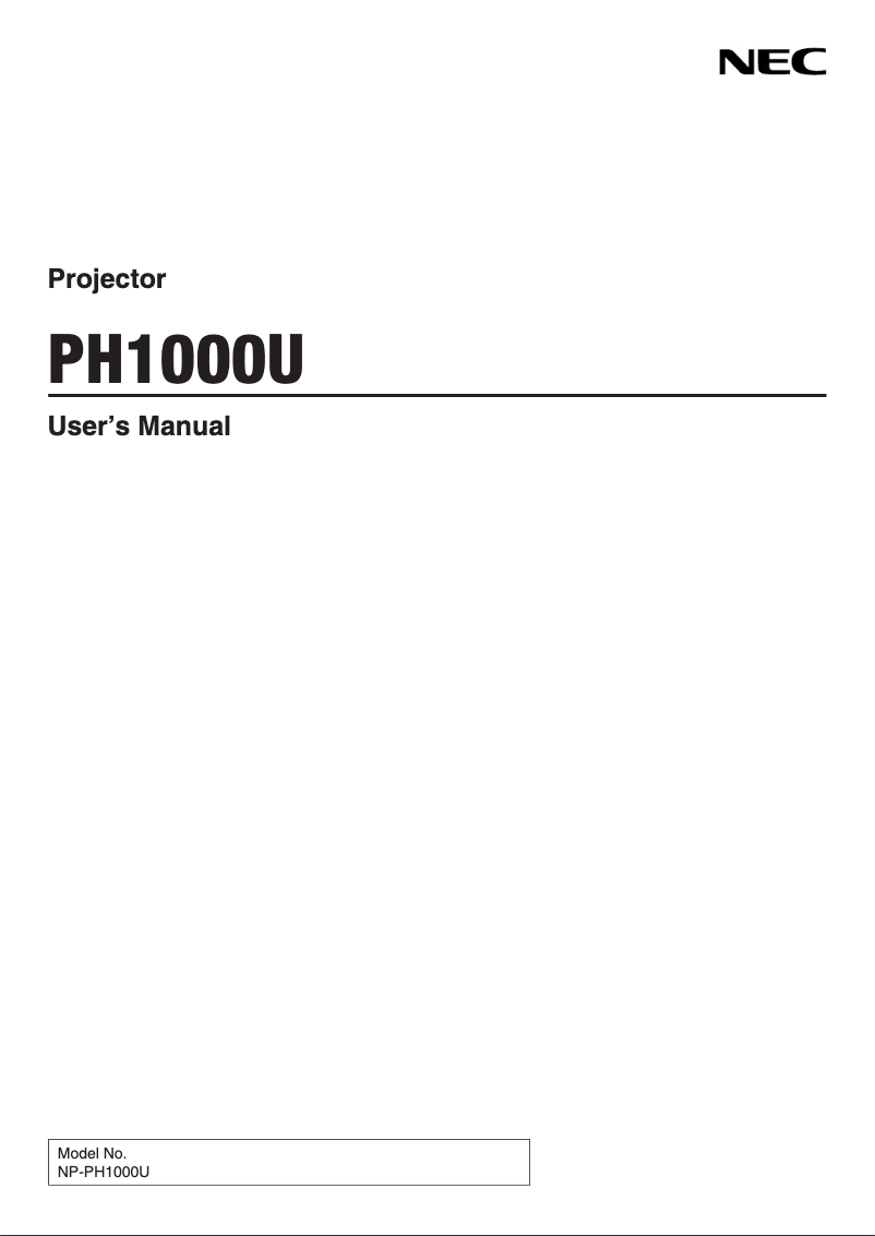 Página nº 1 - Manual de usuario NEC NP-PH1000U