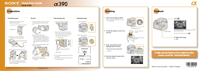 Imagen de la primera página del manual del dispositivo Alpha DSLR-A390Y