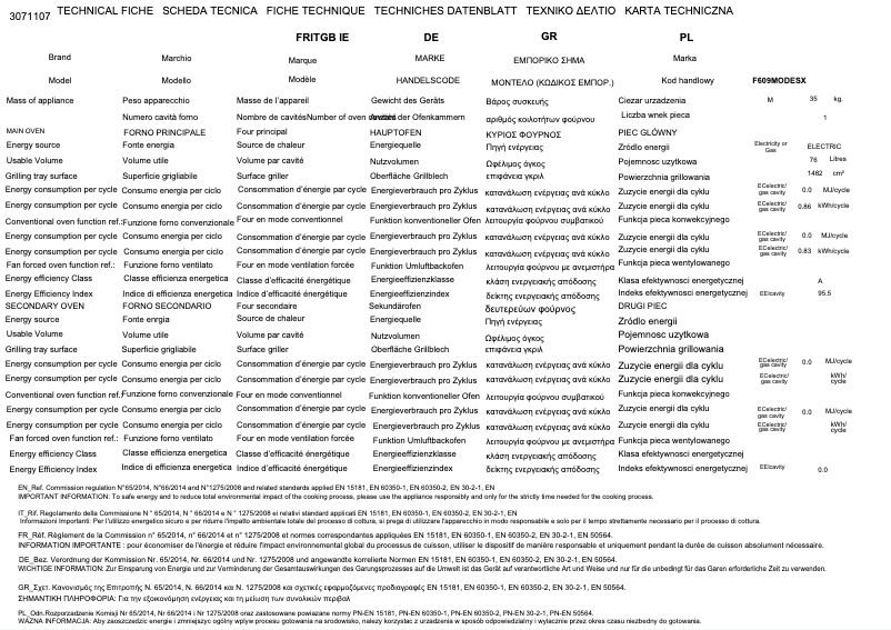 Página nº 1 - Ficha técnica Bertazzoni F609MODESX