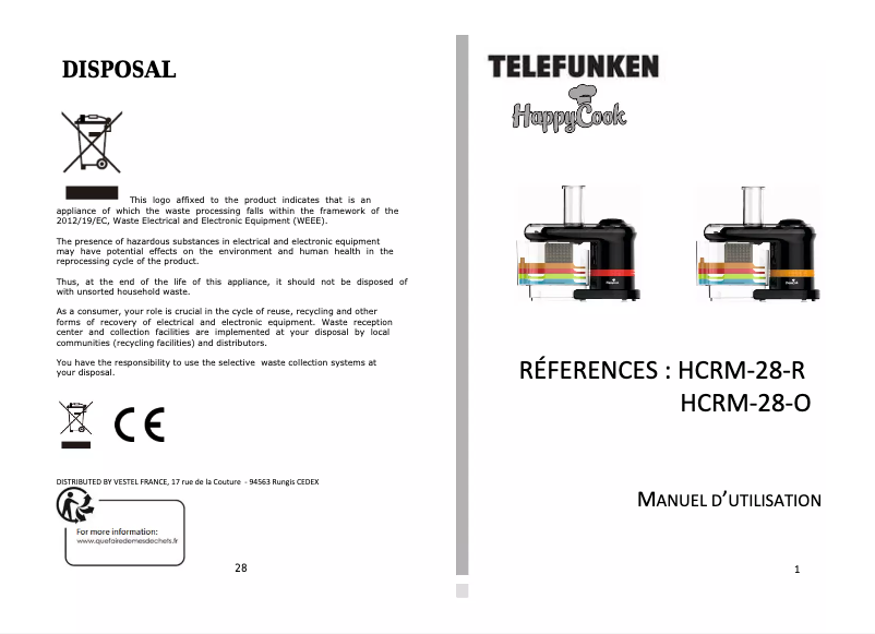 Página 1 del manual Manual de usuario Telefunken HappyCook HCRM-28-R