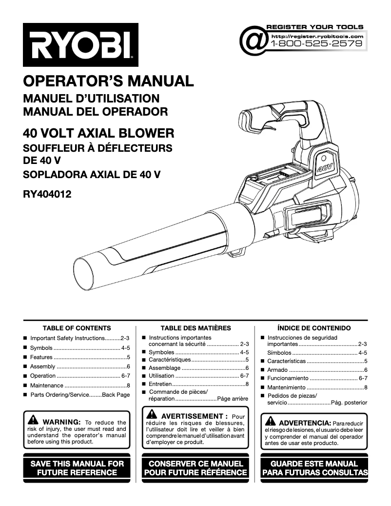 Página nº 1 - Manual de usuario RYOBI RY404012