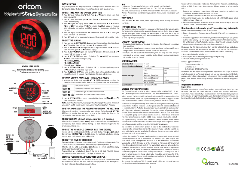 Página 1 del manual Manual de usuario Oricom Wake 'N' Shake Dynamite WNS80