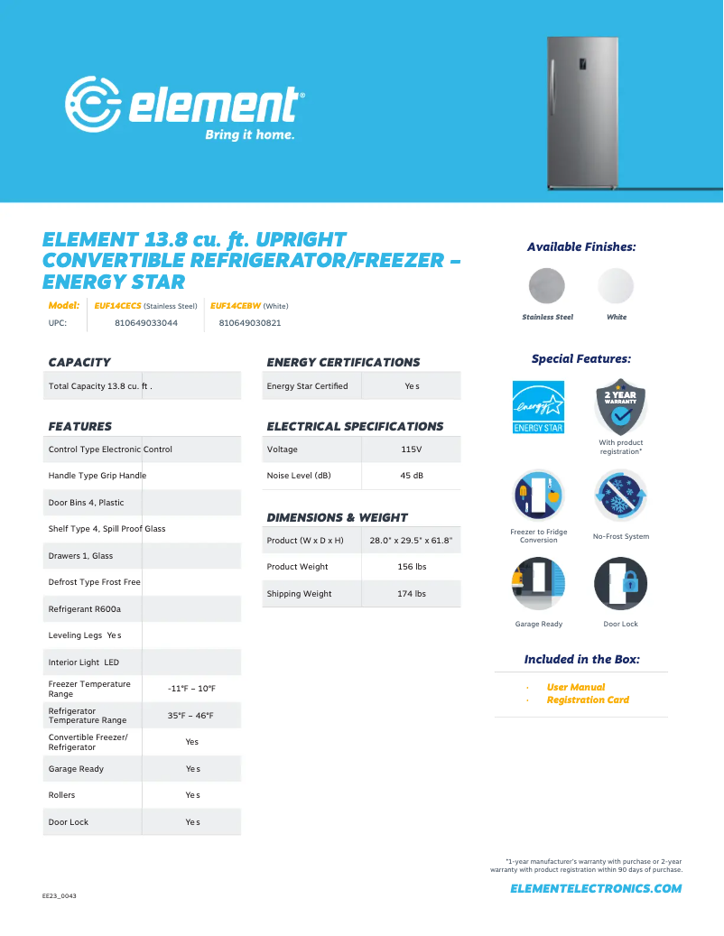 Página 1 del manual Ficha técnica Element EUF14CECS