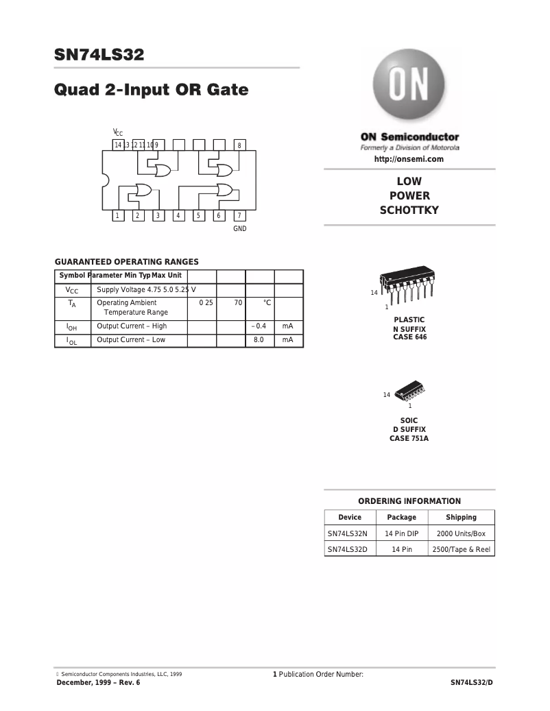 Imagen de la primera página del manual del dispositivo SN74LS32N