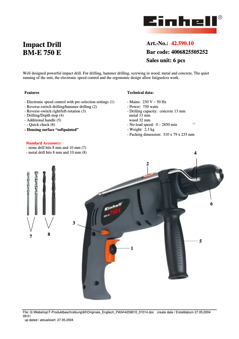 Imagen de la primera página del manual del dispositivo BM-E 750 E