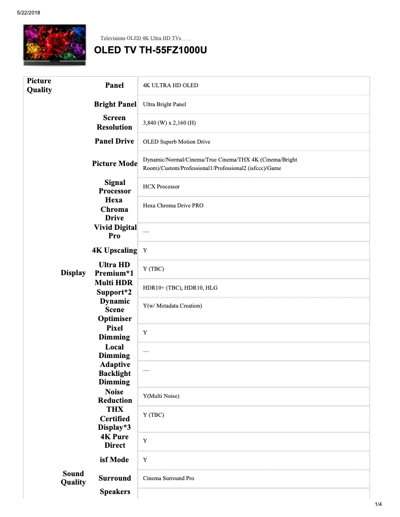 Página 1 del manual Ficha técnica Panasonic TH-55FZ1000U