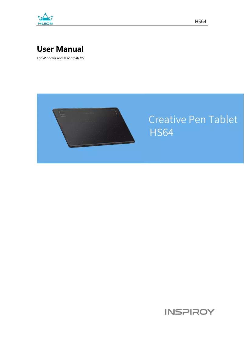 Página 1 del manual Manual de usuario Huion Inspiroy HS64