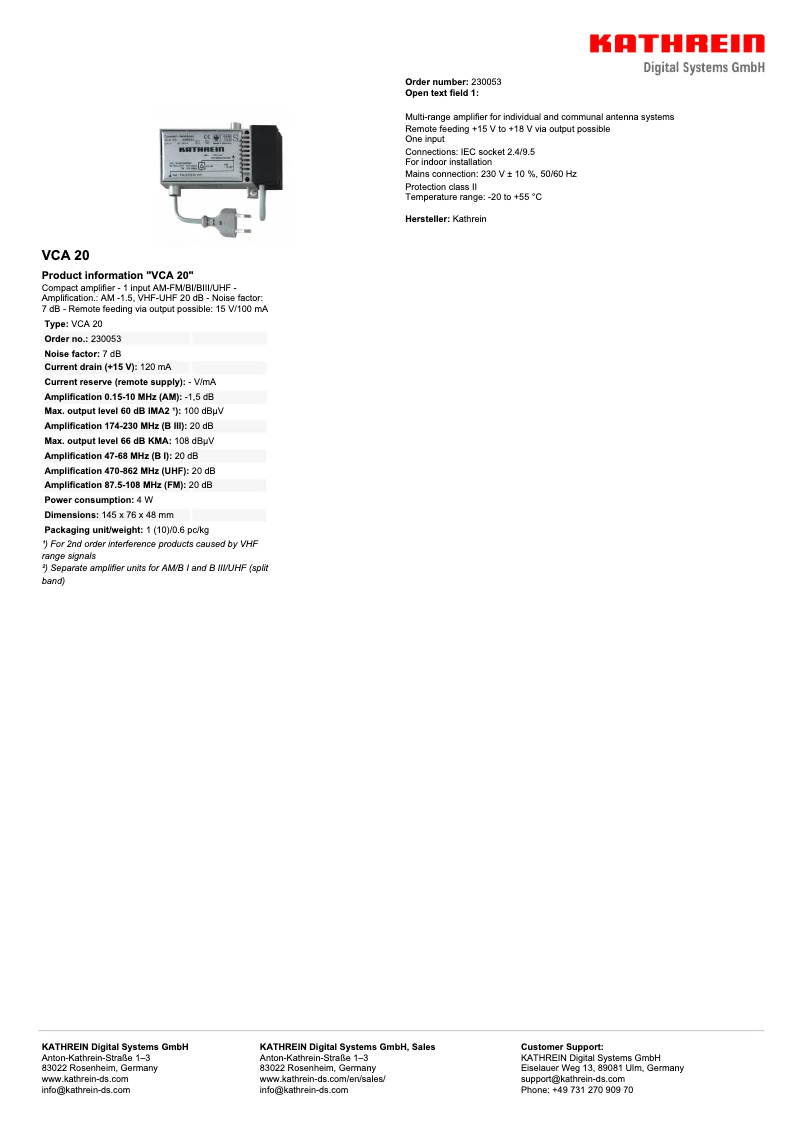 Imagen de la primera página del manual del dispositivo VCA 20