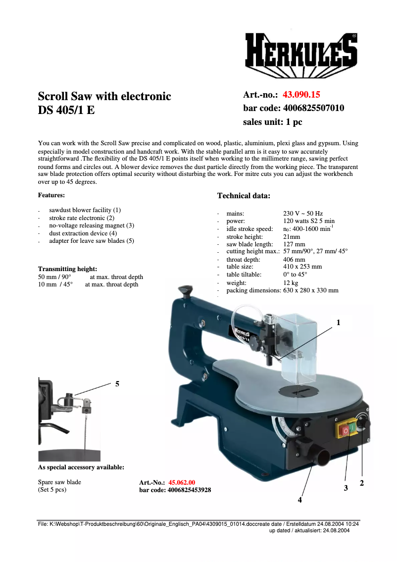 Imagen de la primera página del manual del dispositivo DS 405/1 E