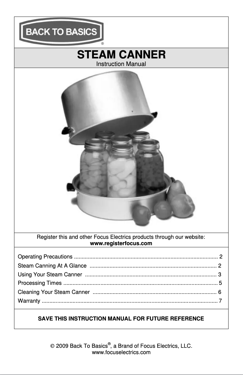 Página 1 del manual Manual de usuario WestBend Steam Canner 400A