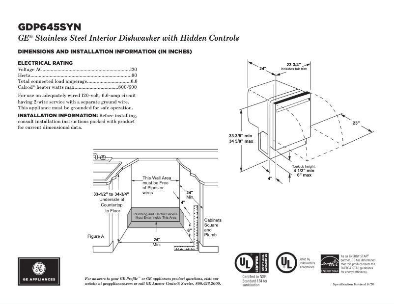Página 1 del manual Ficha técnica GE GDP645SYNFS