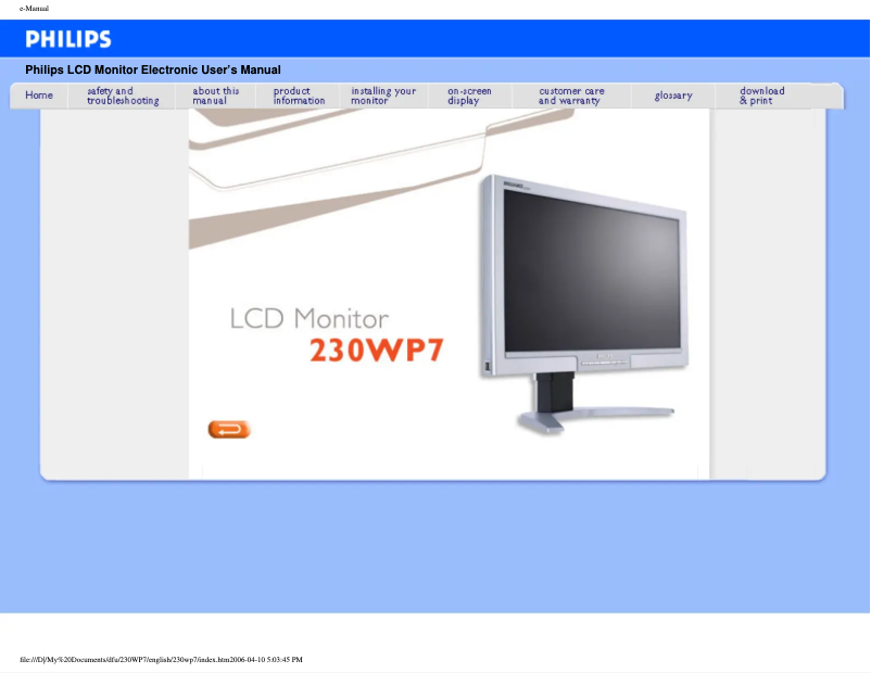 Imagen de la primera página del manual del dispositivo Brilliance 230WP7NS