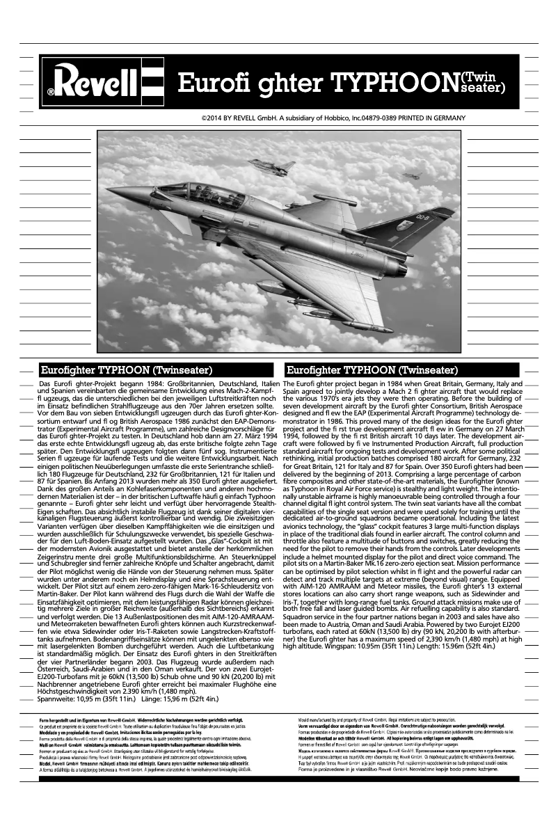 Imagen de la primera página del manual del dispositivo EUROFIGHTER TYPHOON twin-seater