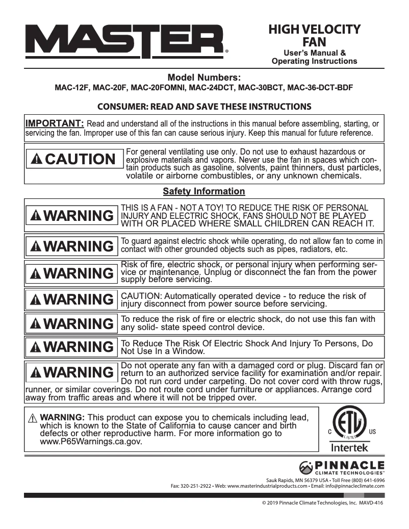 Imagen de la primera página del manual del dispositivo MAC-12F