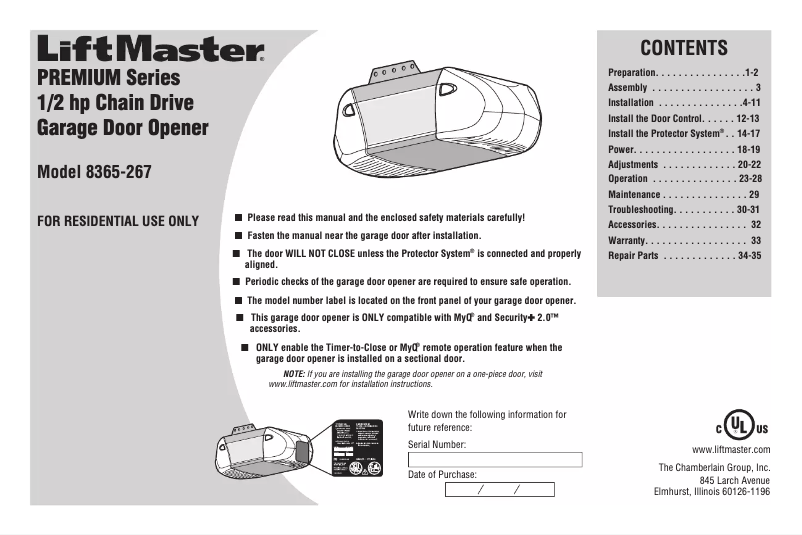 Página 1 del manual Manual de usuario LiftMaster 8365-267 Premium