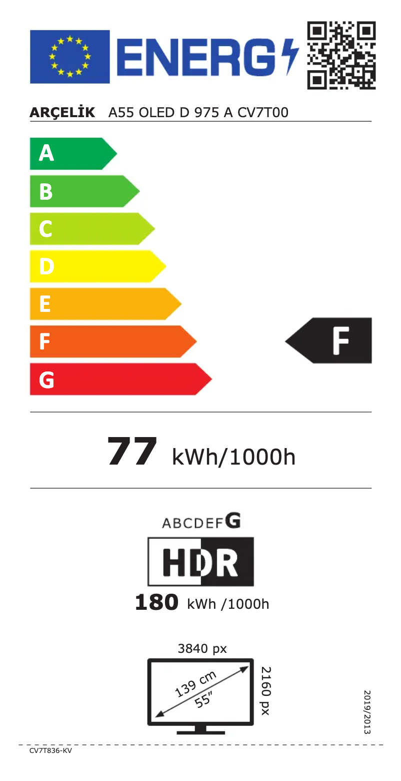 Página 1 del manual Etiqueta energética Arçelik A55 OLED D 975 A