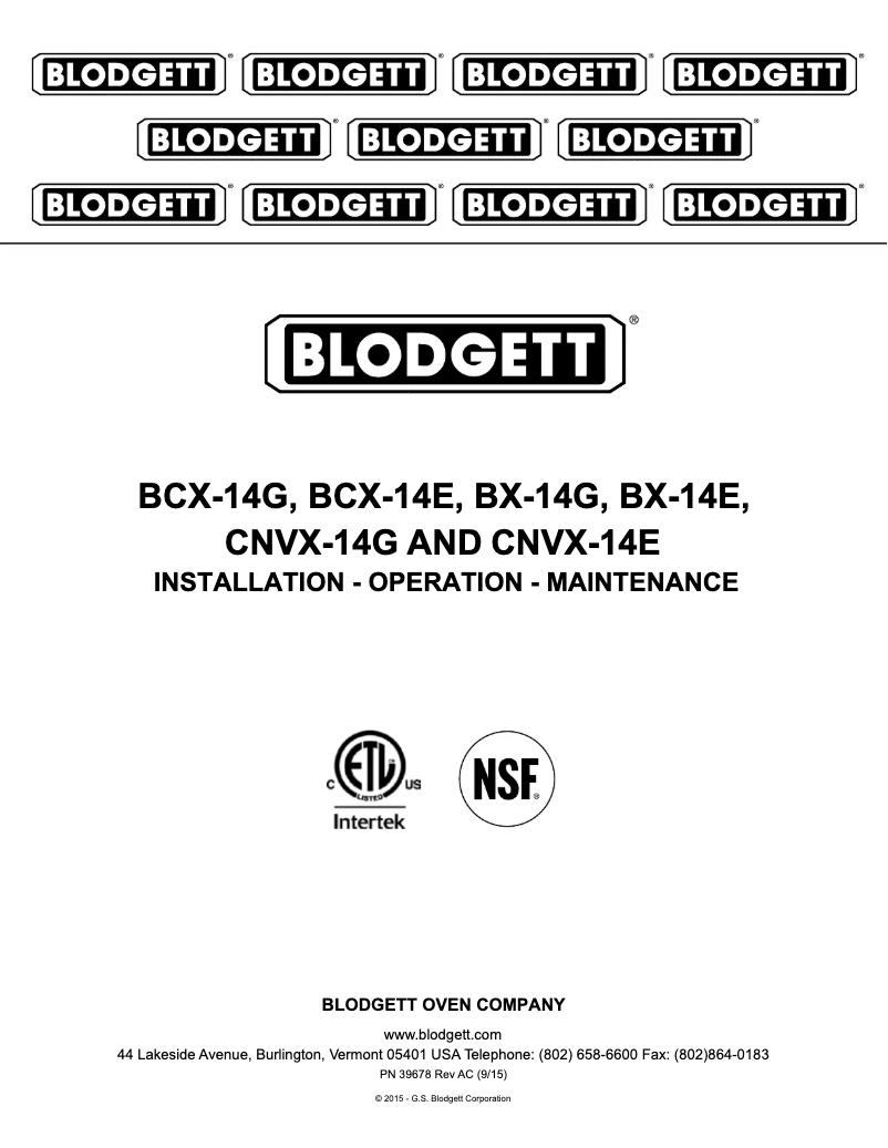 Página 1 del manual Manual de usuario Blodgett BCX-14G