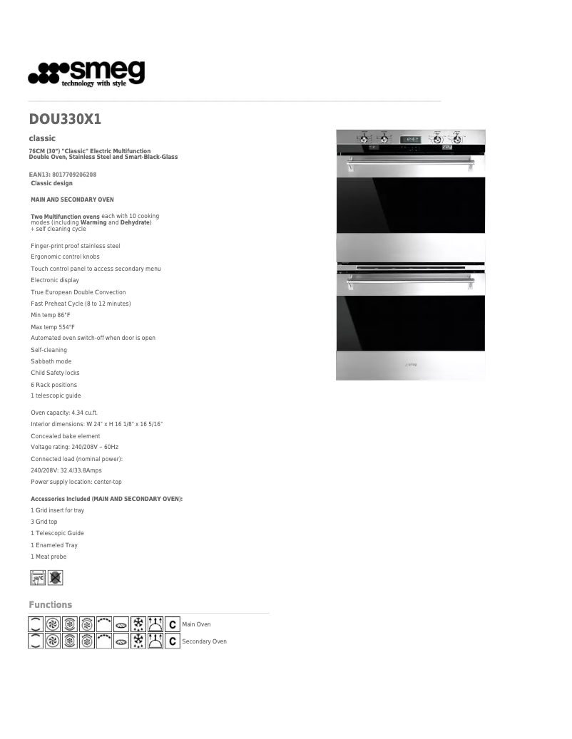 Página 1 del manual Ficha técnica Smeg DOU330X1