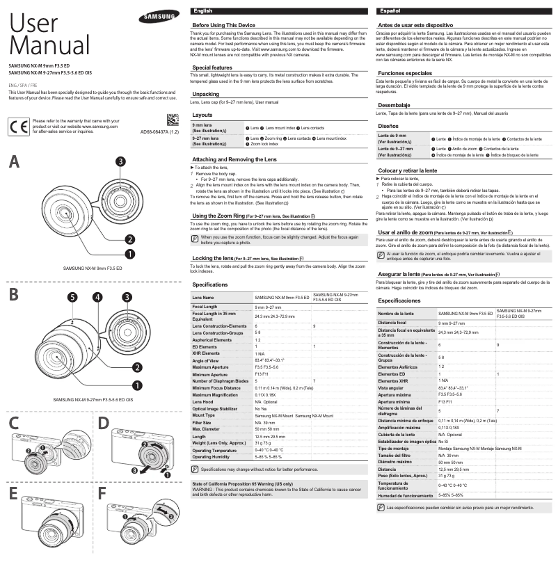 Imagen de la primera página del manual del dispositivo YZ927ZZA