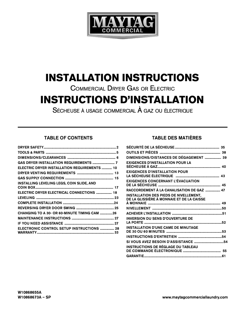 Página 1 del manual Guía de instalación Maytag MDE20PRAYW