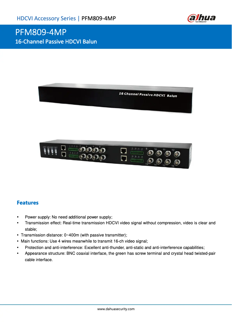 Página 1 del manual Ficha técnica Dahua Technology PFM809-4MP