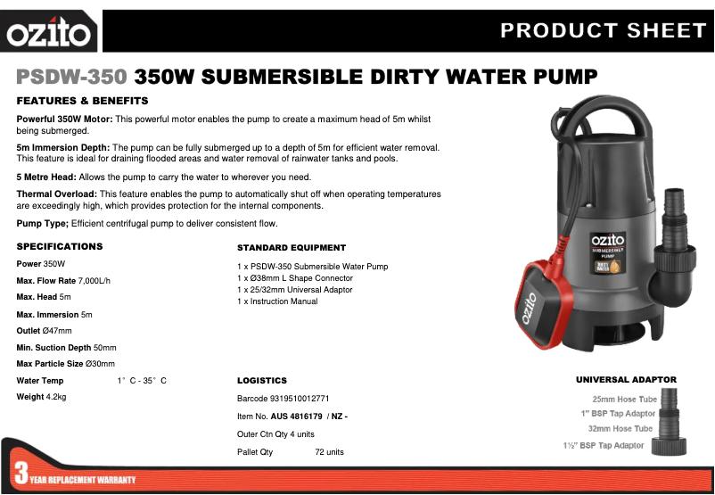 Imagen de la primera página del manual del dispositivo PSDW-350