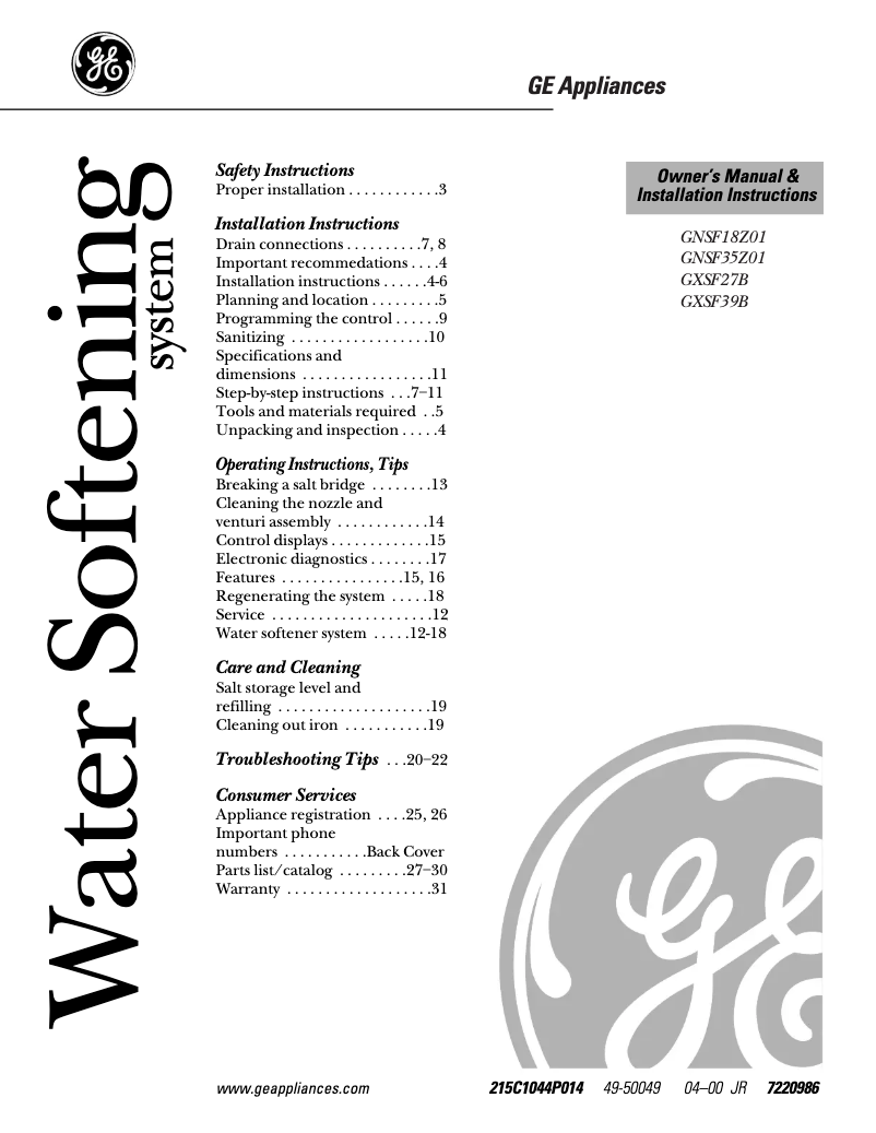 Página 1 del manual Manual de usuario GE GXSF39B