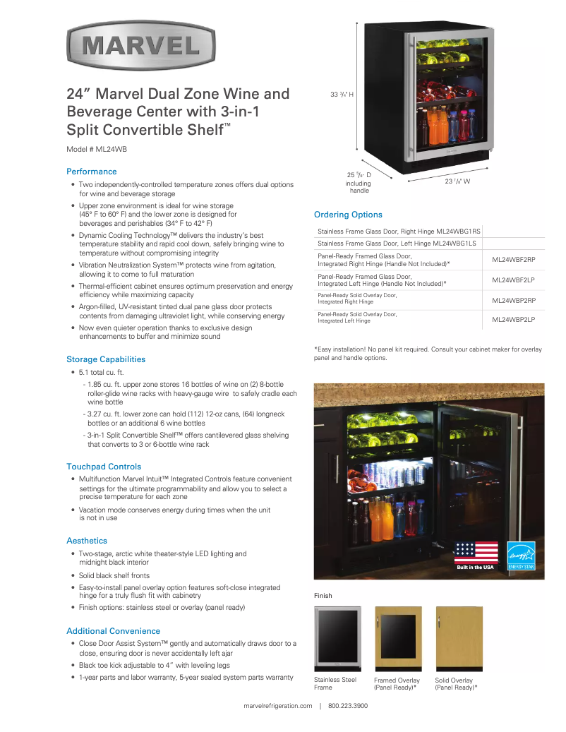 Página 1 del manual Ficha técnica Marvel ML24WBP2RP