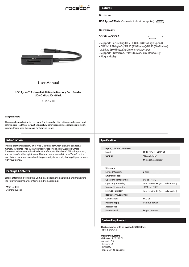 Imagen de la primera página del manual del dispositivo Y10A252-B1