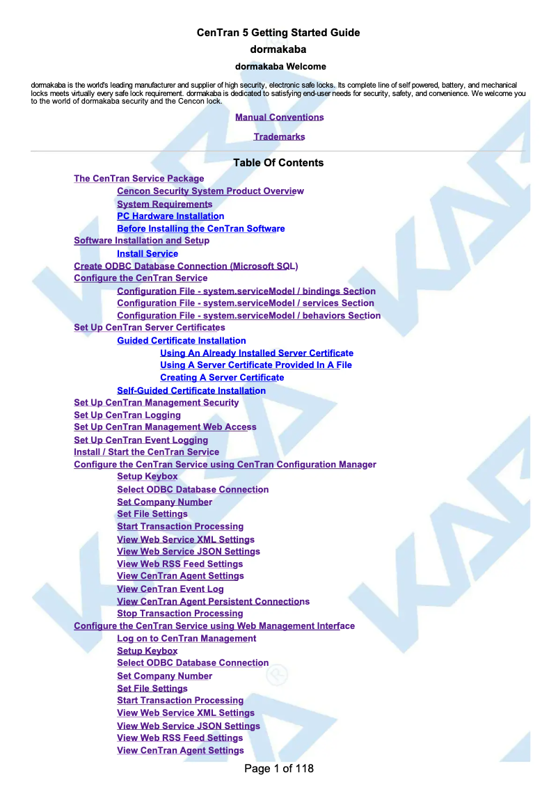 Página 1 del manual Manual de usuario Dormakaba CenTran 5